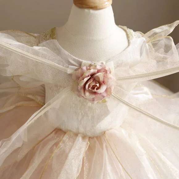 Stunning Fairy Dress Wings Dress-Up Costume Fairy Blush Pink Ivory Gold Like  New